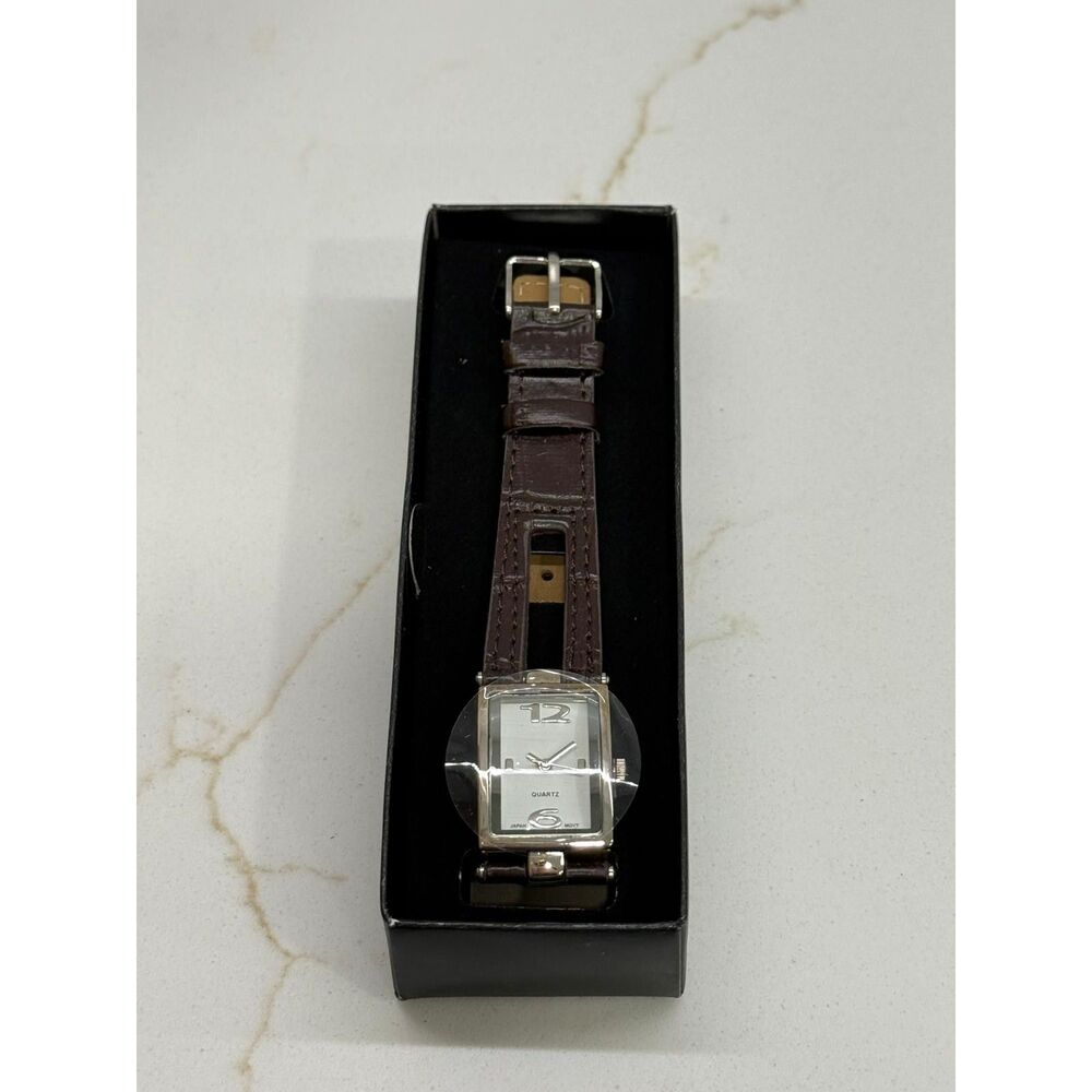 Avon Unisex Casual Watch Brown Faux Leather Strap Rectangular Face – New in Box